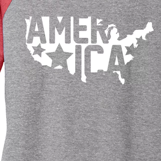 America State Map Women's Tri-Blend 3/4-Sleeve Raglan Shirt