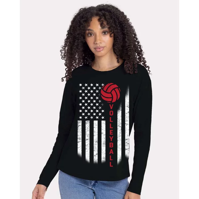 America Volleyball Flag Womens Cotton Relaxed Long Sleeve T-Shirt