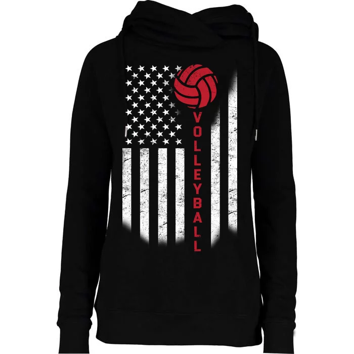 America Volleyball Flag Womens Funnel Neck Pullover Hood