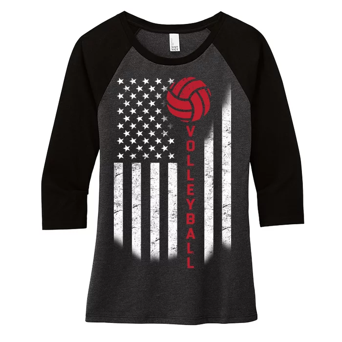 America Volleyball Flag Women's Tri-Blend 3/4-Sleeve Raglan Shirt