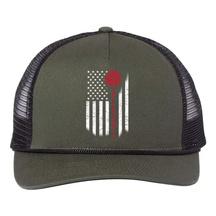 America Volleyball Flag Retro Rope Trucker Hat Cap