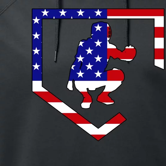 American Baseball Catcher Flag Performance Fleece Hoodie