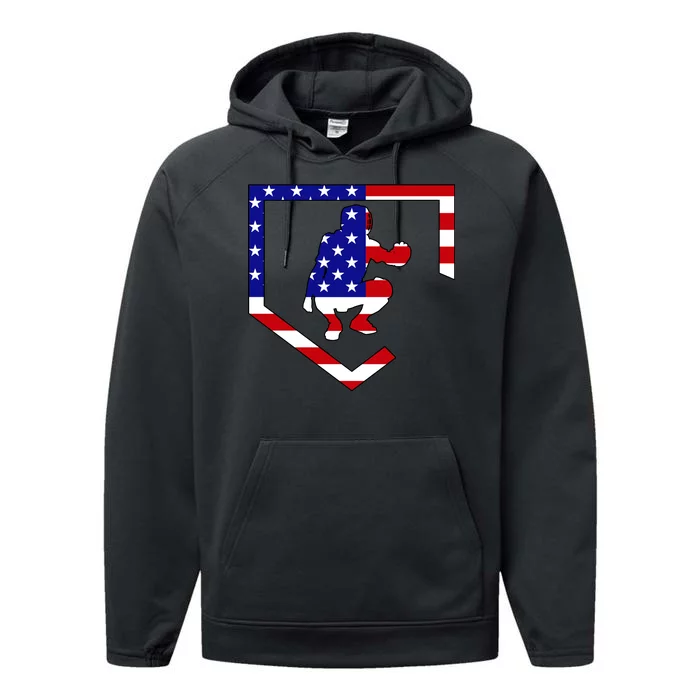 American Baseball Catcher Flag Performance Fleece Hoodie