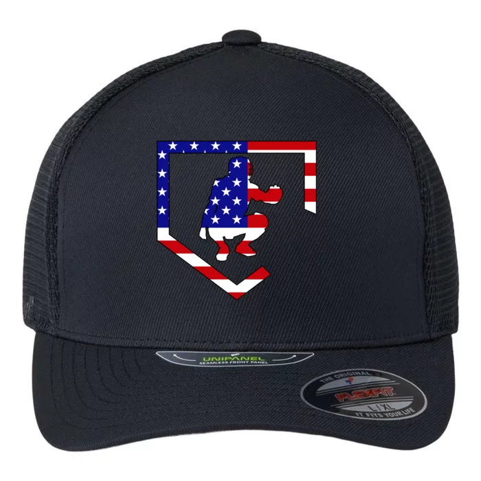 American Baseball Catcher Flag Flexfit Unipanel Trucker Cap