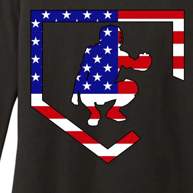 American Baseball Catcher Flag Womens CVC Long Sleeve Shirt