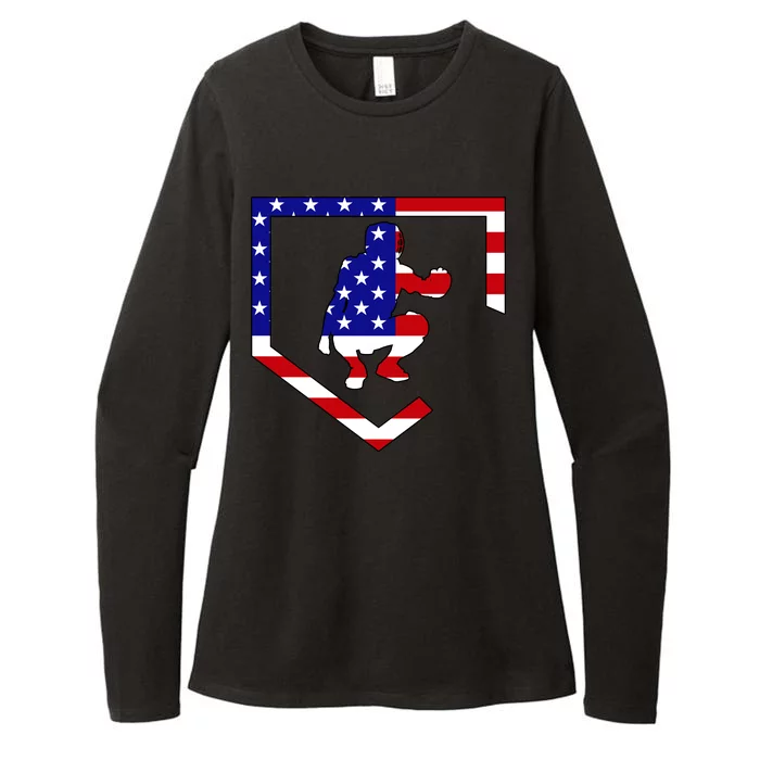 American Baseball Catcher Flag Womens CVC Long Sleeve Shirt