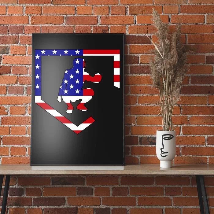 American Baseball Catcher Flag Poster