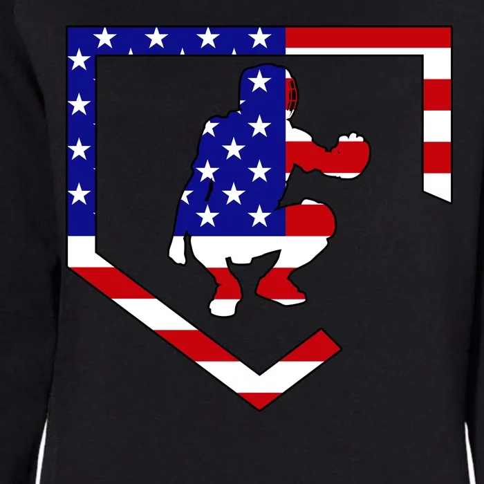 American Baseball Catcher Flag Womens California Wash Sweatshirt