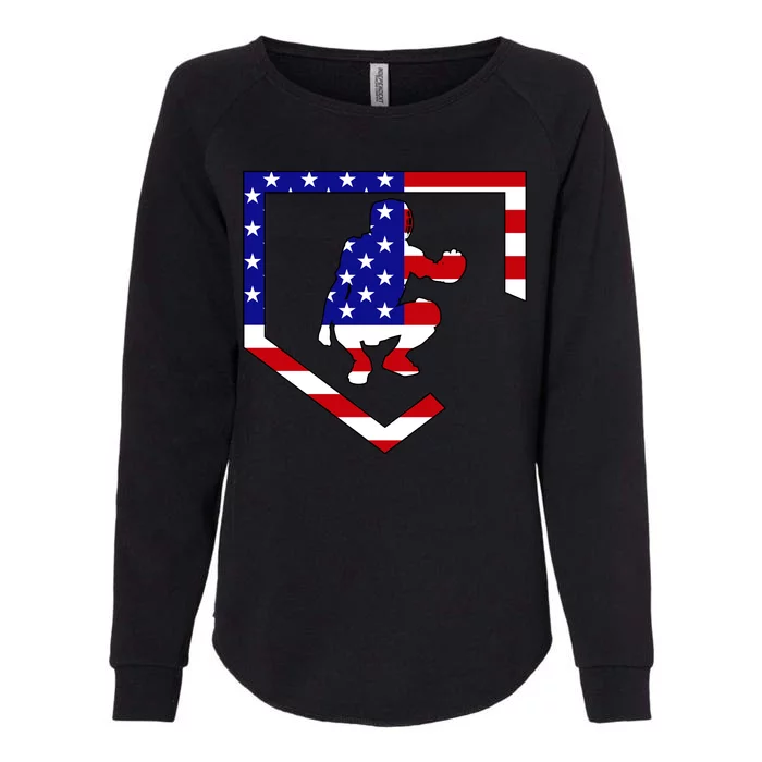 American Baseball Catcher Flag Womens California Wash Sweatshirt