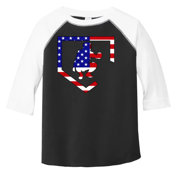 American Baseball Catcher Flag Toddler Fine Jersey T-Shirt