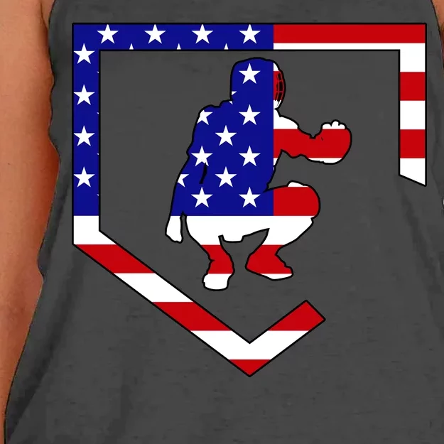 American Baseball Catcher Flag Women's Knotted Racerback Tank