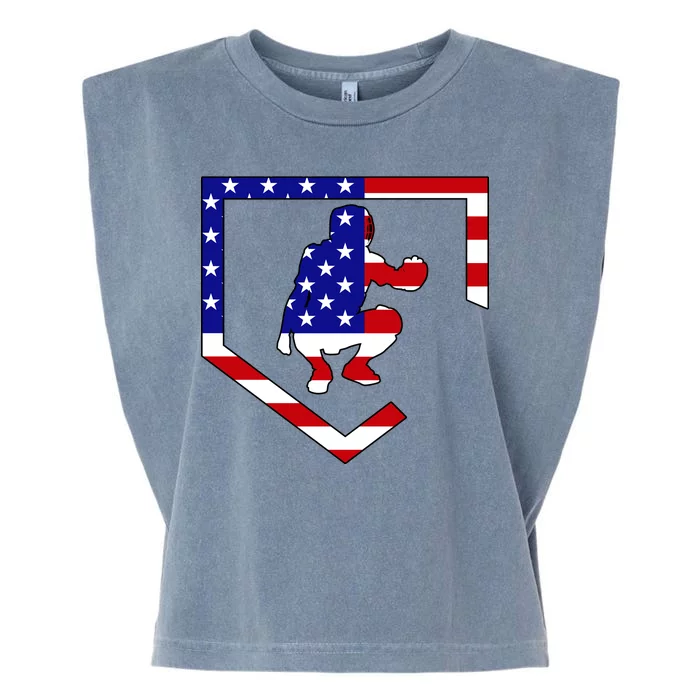 American Baseball Catcher Flag Garment-Dyed Women's Muscle Tee