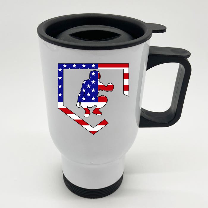 American Baseball Catcher Flag Front & Back Stainless Steel Travel Mug