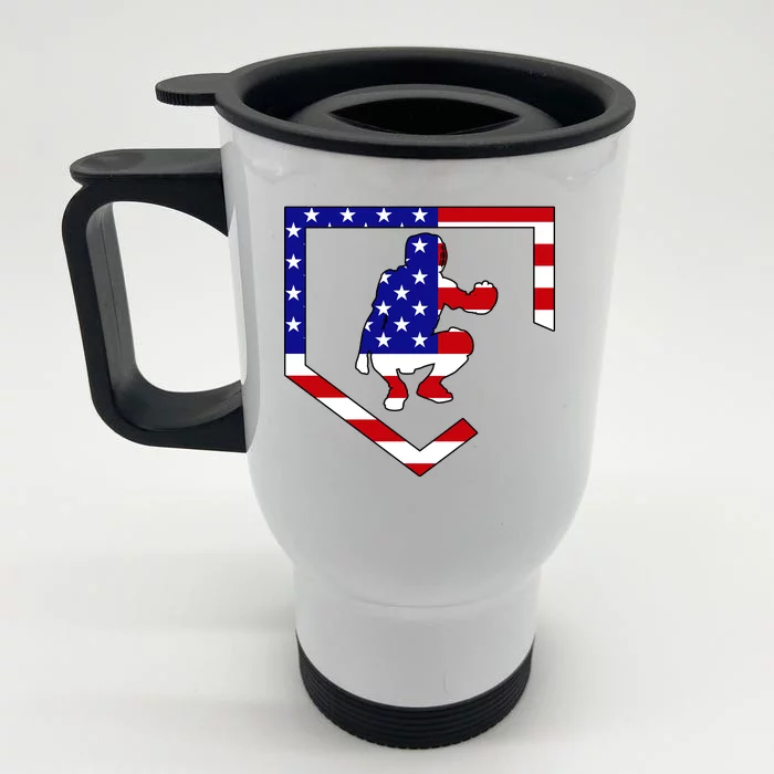 American Baseball Catcher Flag Front & Back Stainless Steel Travel Mug