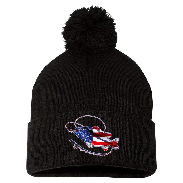 American Bass Fishing Pom Pom 12in Knit Beanie