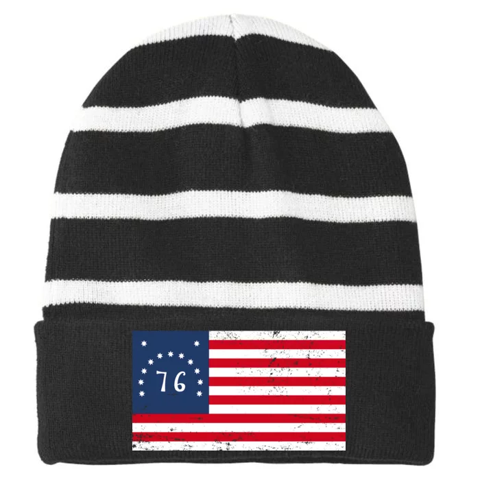 American Bennington Flag USA 1776 Striped Beanie with Solid Band