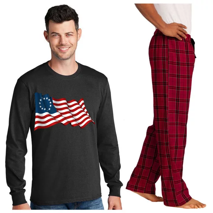 American Betsy Ross Waving Flag Long Sleeve Pajama Set