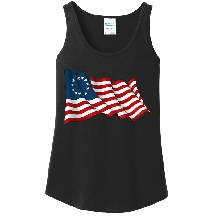 American Betsy Ross Waving Flag Ladies Essential Tank