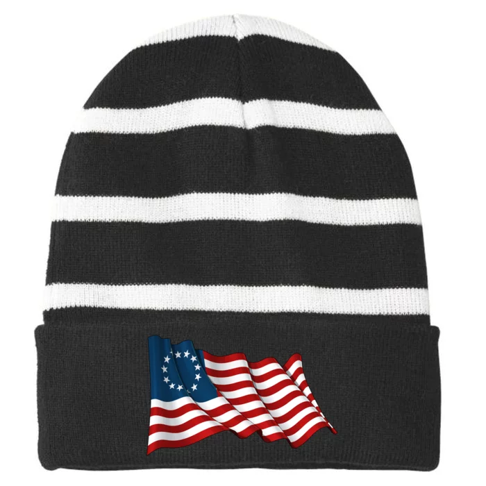 American Betsy Ross Waving Flag Striped Beanie with Solid Band