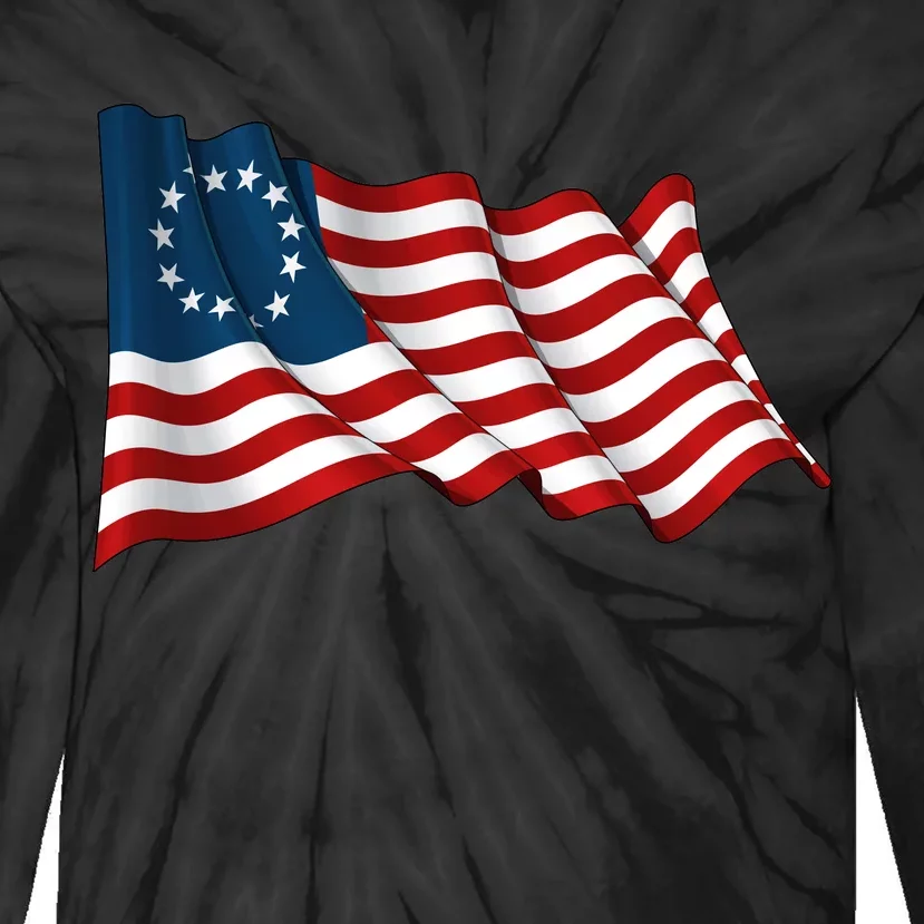 American Betsy Ross Waving Flag Tie-Dye Long Sleeve Shirt