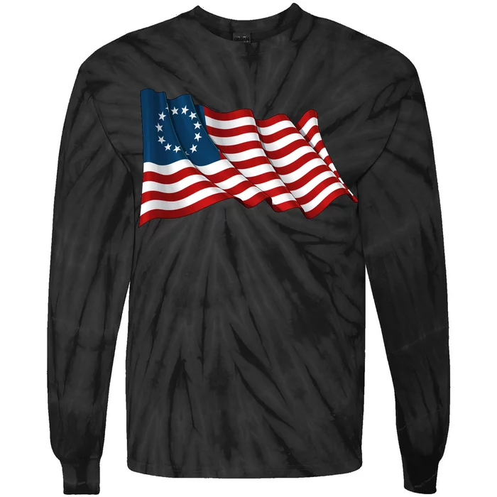 American Betsy Ross Waving Flag Tie-Dye Long Sleeve Shirt