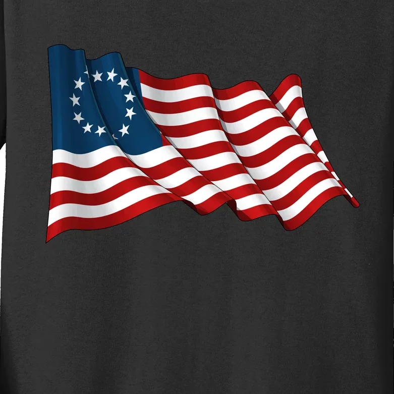 American Betsy Ross Waving Flag Kids Long Sleeve Shirt