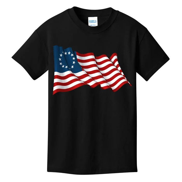 American Betsy Ross Waving Flag Kids T-Shirt