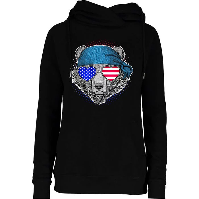 American Biker Bear Womens Funnel Neck Pullover Hood