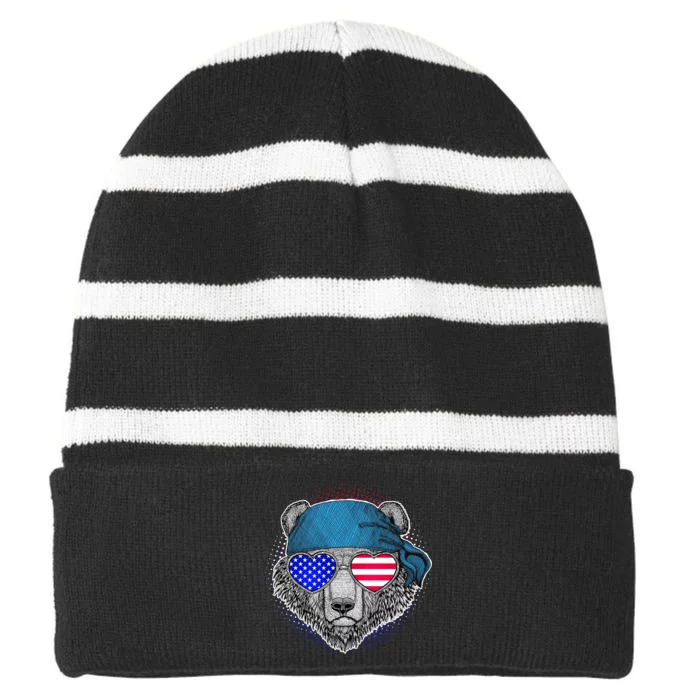 American Biker Bear Striped Beanie with Solid Band