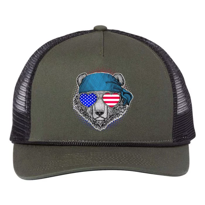 American Biker Bear Retro Rope Trucker Hat Cap