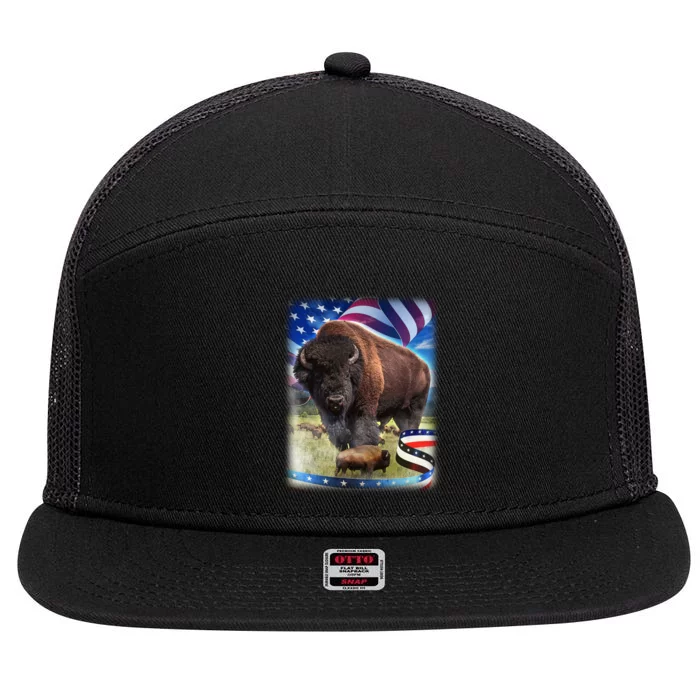 American Bison USA Flag Buffalo 7 Panel Mesh Trucker Snapback Hat