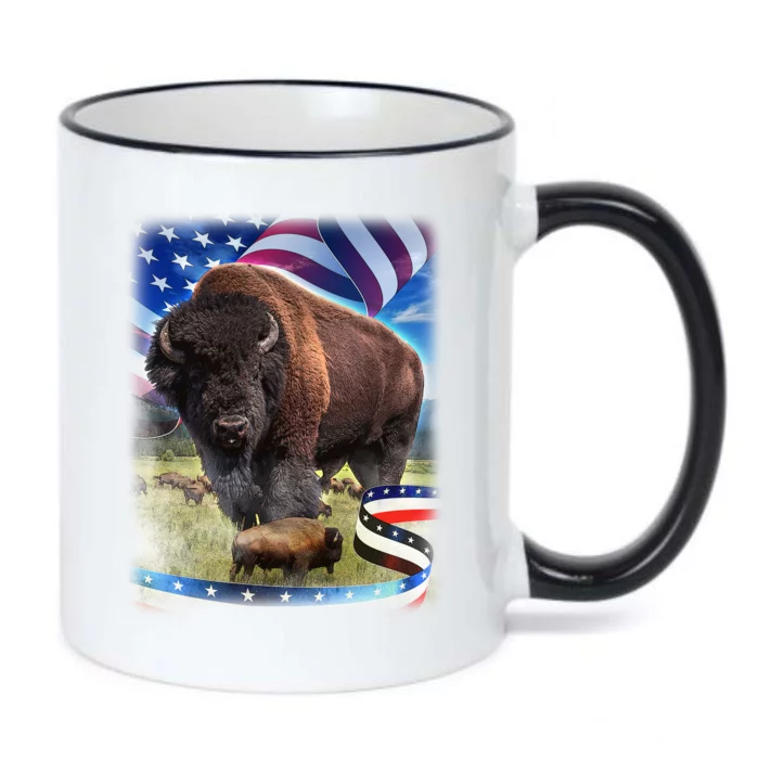 American Bison USA Flag Buffalo Black Color Changing Mug