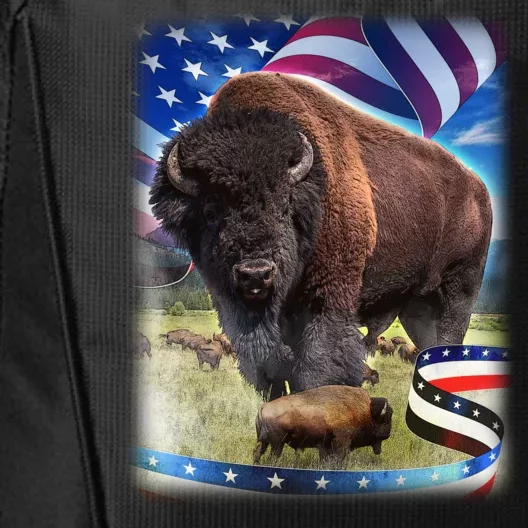 American Bison USA Flag Buffalo City Backpack