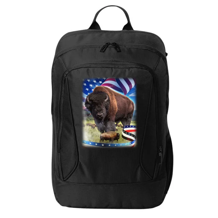 American Bison USA Flag Buffalo City Backpack