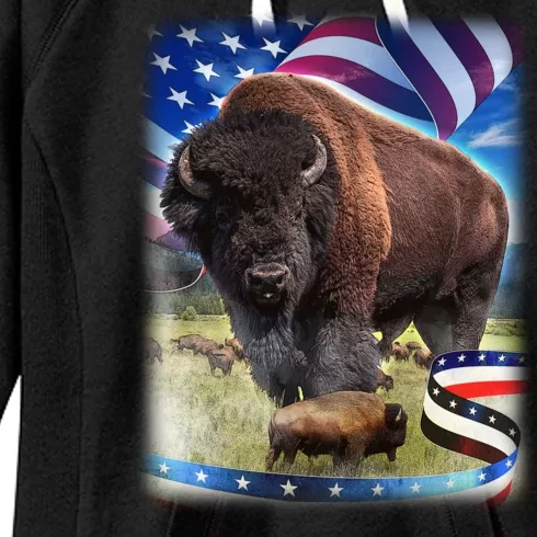 American Bison USA Flag Buffalo Women's Fleece Hoodie