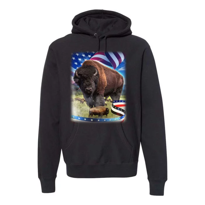 American Bison USA Flag Buffalo Premium Hoodie