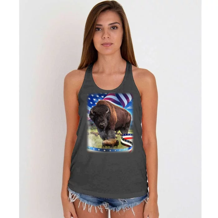 American Bison USA Flag Buffalo Women's Knotted Racerback Tank