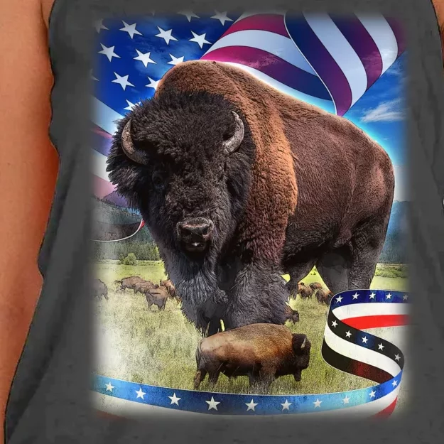 American Bison USA Flag Buffalo Women's Knotted Racerback Tank