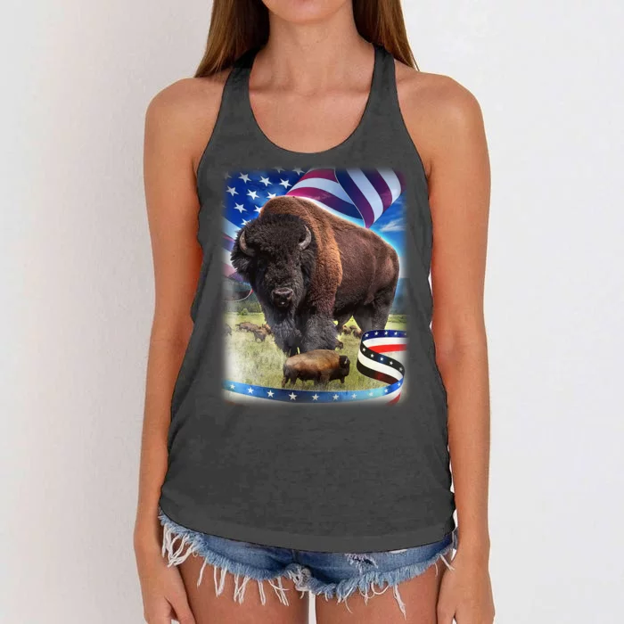 American Bison USA Flag Buffalo Women's Knotted Racerback Tank