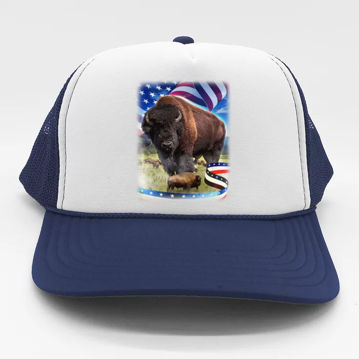 American Bison USA Flag Buffalo Trucker Hat