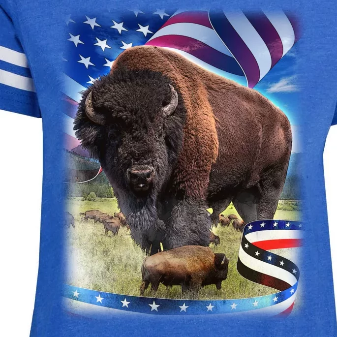 American Bison USA Flag Buffalo Enza Ladies Jersey Football T-Shirt