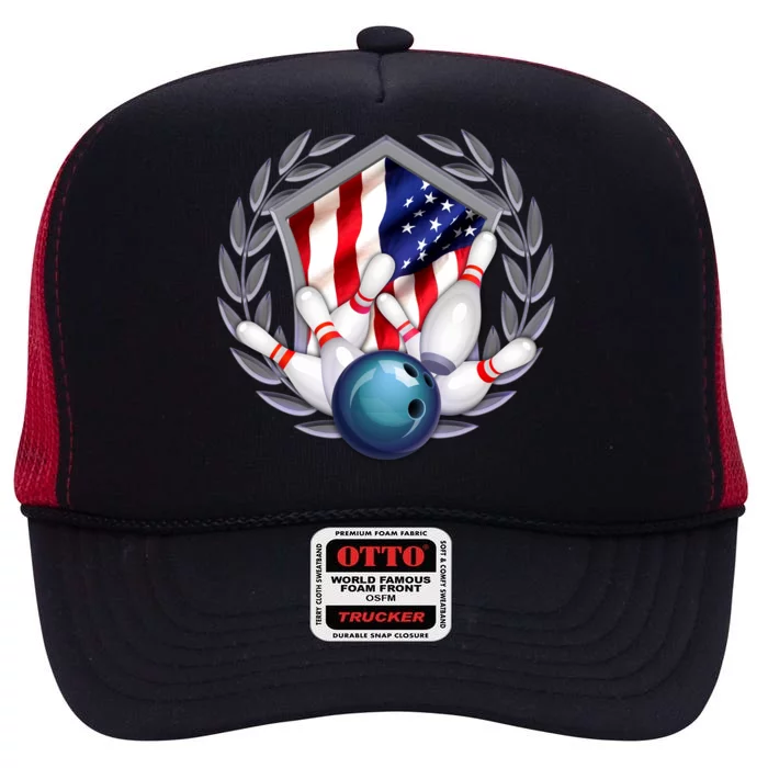 American Bowling Team Flag High Crown Mesh Trucker Hat