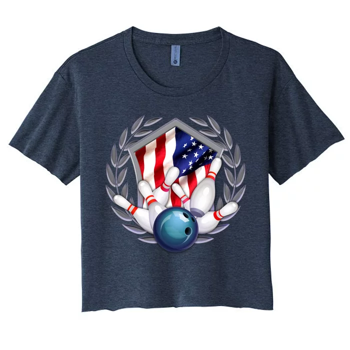 American Bowling Team Flag Women's Crop Top Tee