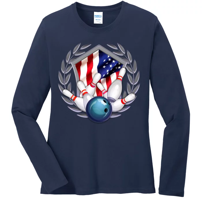 American Bowling Team Flag Ladies Long Sleeve Shirt