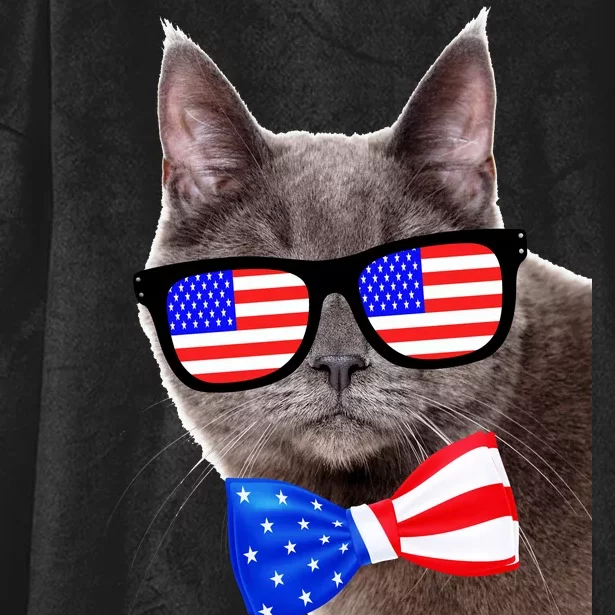 American Cat With USA Glasses And Bow Tie Hooded Wearable Blanket