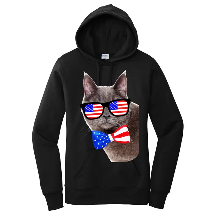 American Cat With USA Glasses And Bow Tie Women's Pullover Hoodie