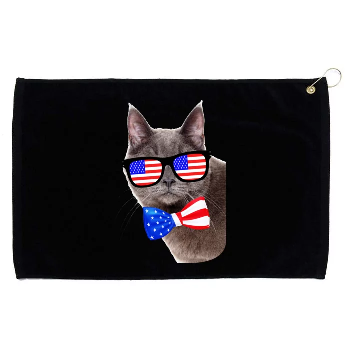 American Cat With USA Glasses And Bow Tie Grommeted Golf Towel