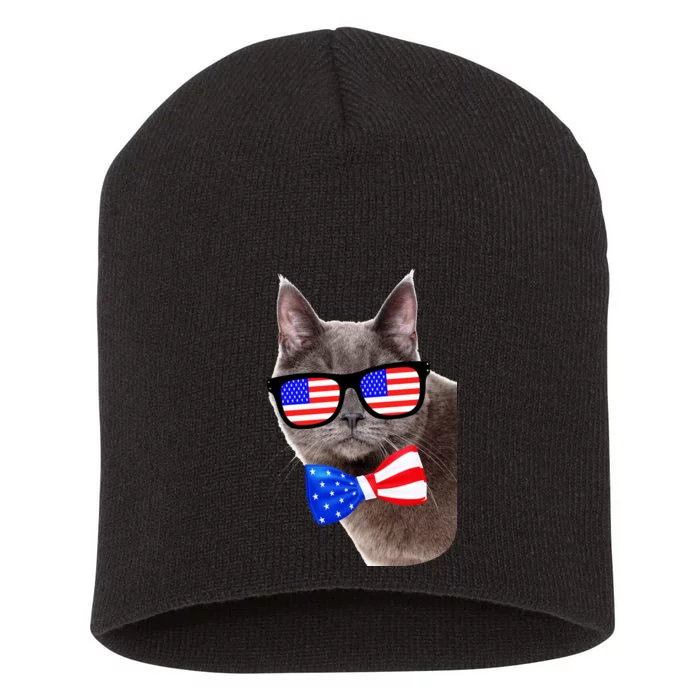 American Cat With USA Glasses And Bow Tie Short Acrylic Beanie