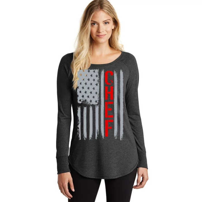 American Chef USA Flag Women's Perfect Tri Tunic Long Sleeve Shirt