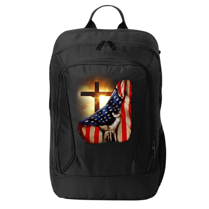 American Christian Cross Patriotic Flag City Backpack